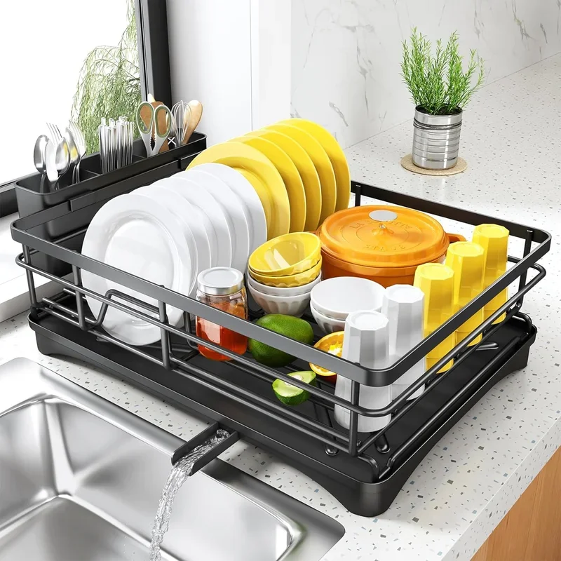 Dish Drying Rack for Kitchen Counter Large Dish Rack with Drainboard Rustproof Drainer with Utensil Holder for Sink
