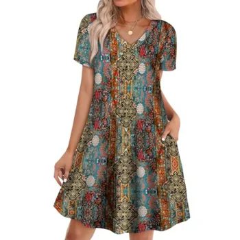 WIHOLL Boho Summer Dresses for Women Casual Loose T Shirt Dress with Pockets Beach Vacation Outfits S-4XL