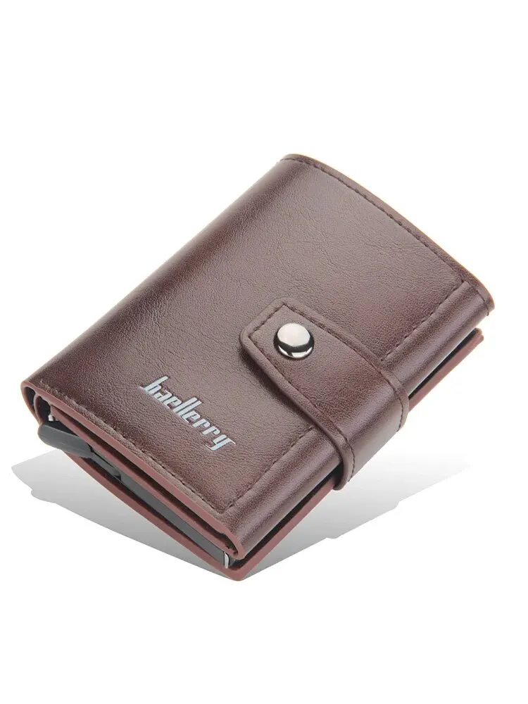 Card Holder Trendy Fashion Metal Aluminum Shell BAELLERRY Auto Spring Card Buckle RFID Card Holder for Men