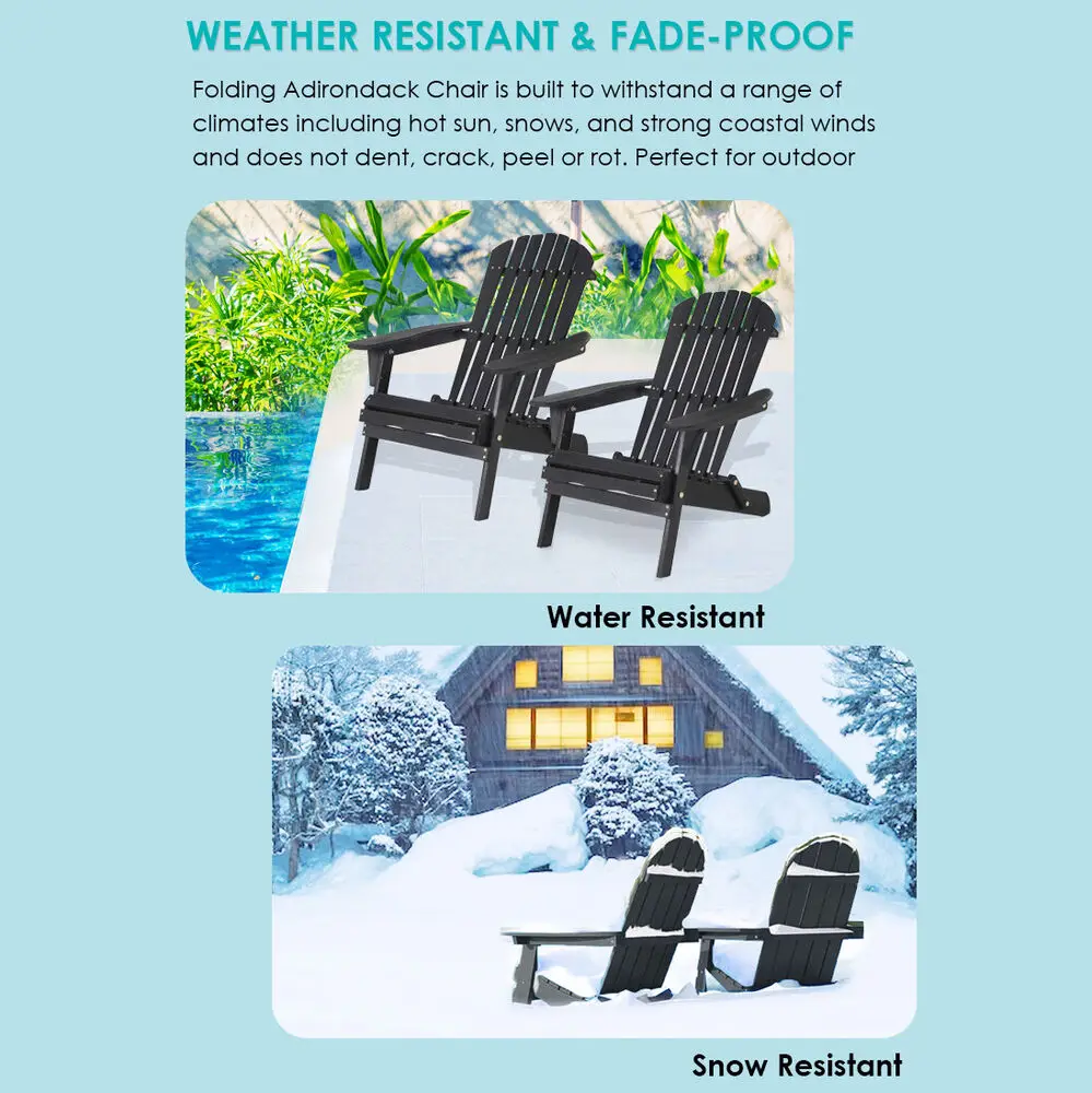 Folding Adirondack Chair Weather Resistant Lawn Chair Poly Lumber Porch
