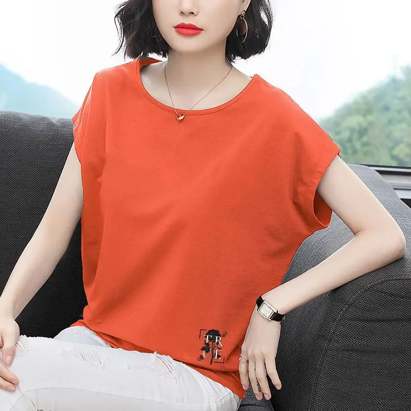 Fashion O-Neck Printing Letter Batwing Sleeve T-Shirts Women's Clothing 2024 Summer New Loose Casual Tops Commuter Tee Shirt