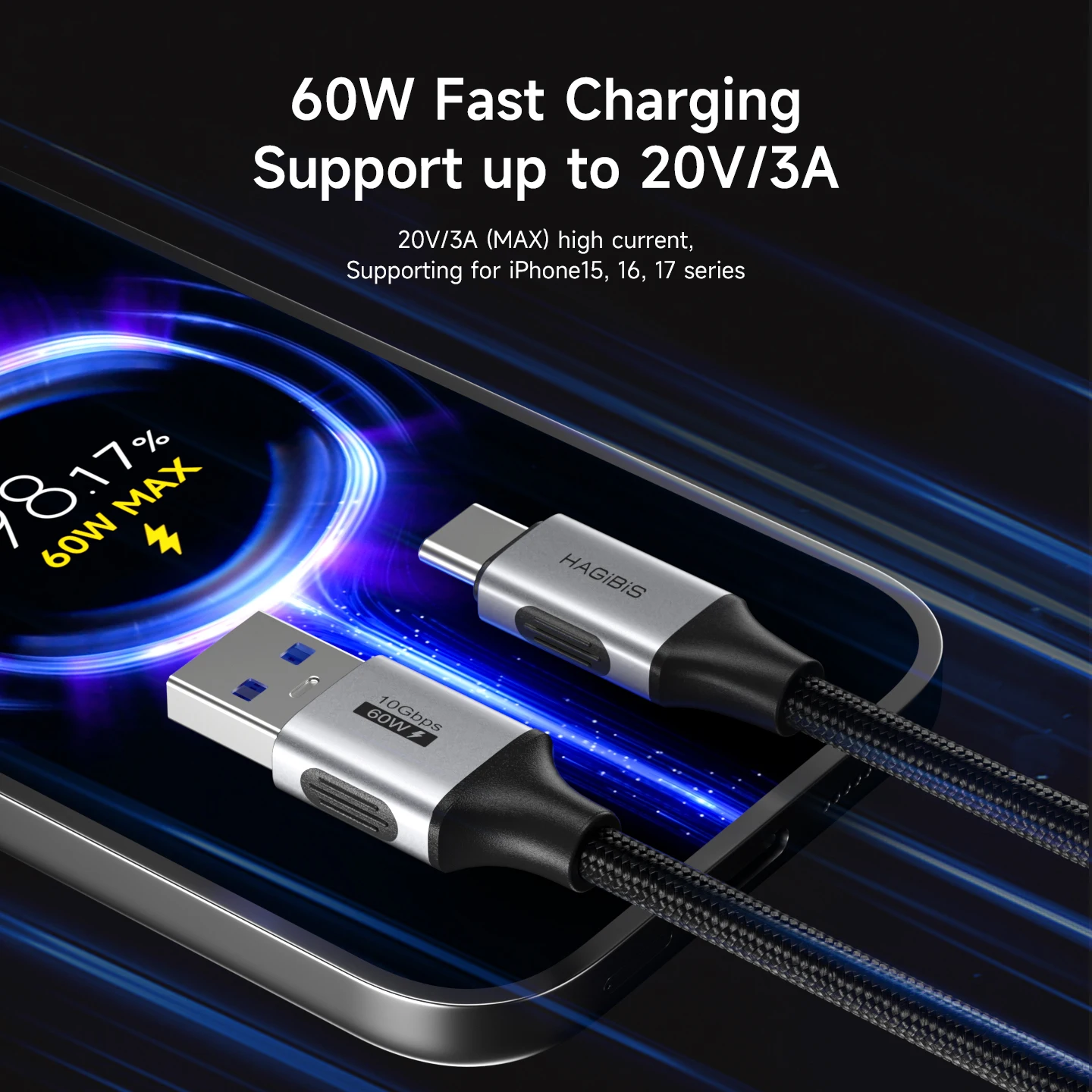 하기비스 USB C 케이블 USB A to USB C 충전 케이블 고속 충전 고속 데이터 전송 아이폰 17 16 프로 아이패드 픽셀 삼성 카플레이용