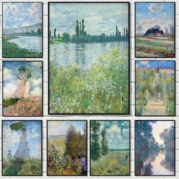 (1pc frameless)Monet Abstract Landscape Art Canvas Prints Painting Wall Art Famous Monet Posters Home Decoration Living Room Bed 1