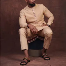 New Men's Sets African Men's Suit Long Sleeve Embroidery Ethnic Style Shirt and Pants 2 Piece Set Social Mens Designer Clothes
