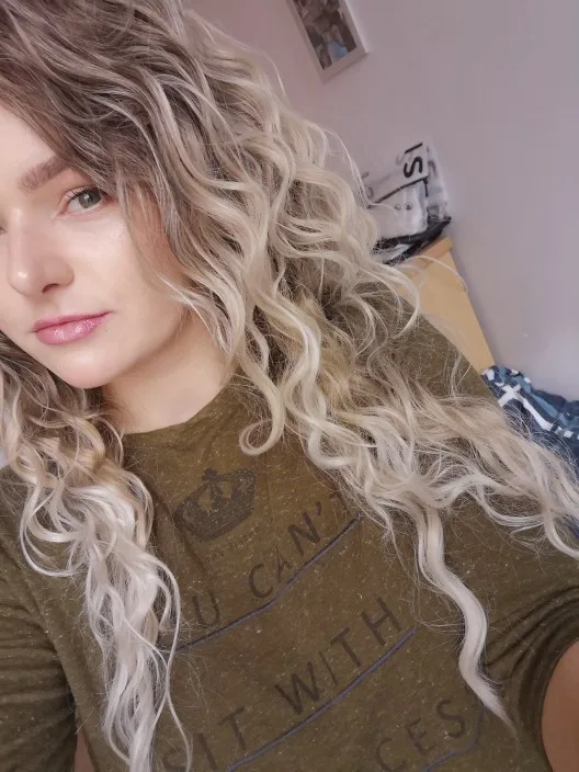 GNIMEGIL Synthetic Blonde Wigs for White Women Long Curly Wig Fluffy Body Wave Hairstyle Cosplay Wig Costume + Tattoo Sticker