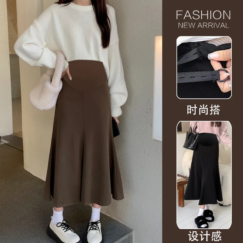 Vintage Fishtail Maternity Skirts Autumn New Fashion Belly Pencil Bottoms Clothes for Pregnant Women Casual Pregnancy