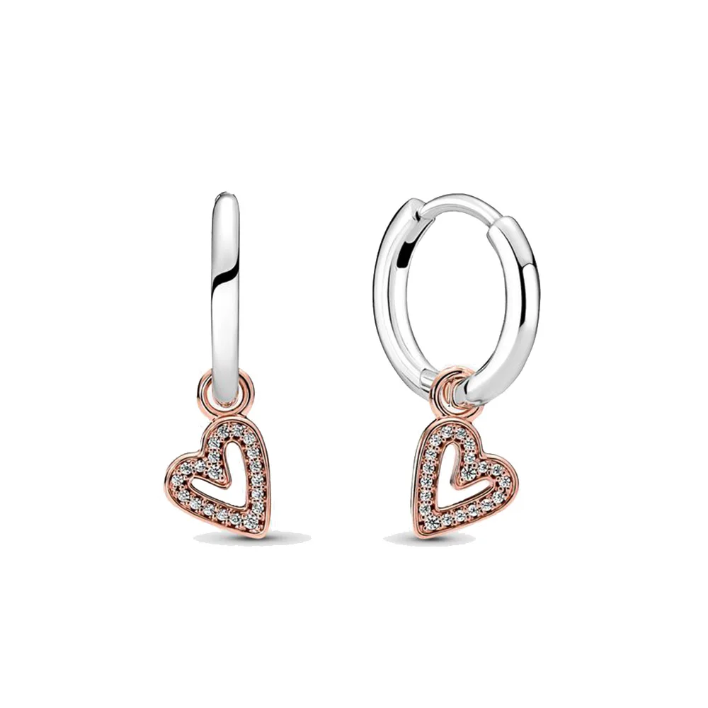 New Sparkling Freehand Heart Hoop Earrings With CZ Zircon For Women 925 Sterling Silver Earring Wedding Gift Europe Jewelry