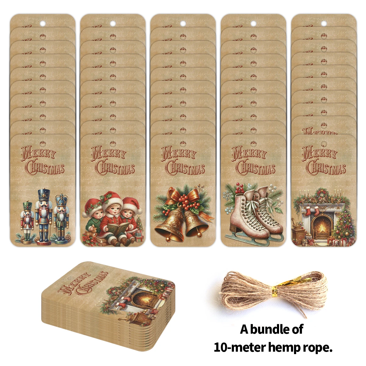 50 Stück Retro-Weihnachtsanhänger zum Aufhängen, Frohe Weihnachten, Geschenkanhänger für Geschenkverpackungen, Heim-Partygeschenke, DIY-Basteldekoration