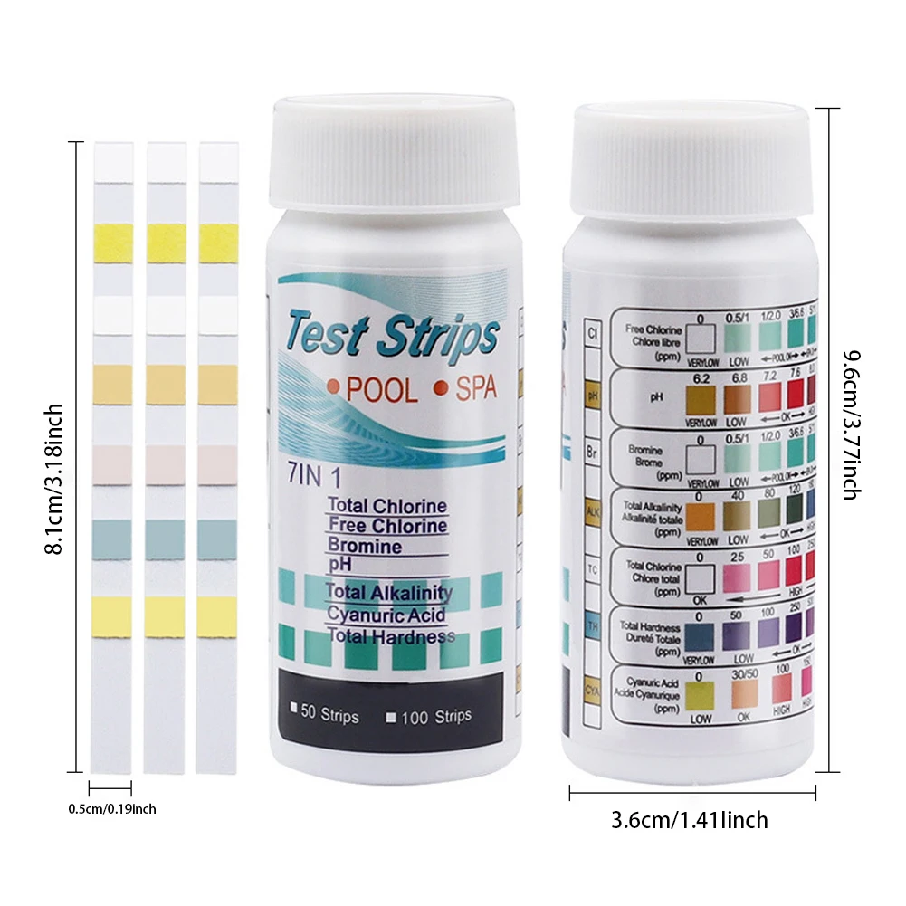 3/5/6/7-In-1 Swimming Pool PH Test Paper Residual Chlorine PH Value Alkalinity Hardness Test Strip Tester Pool Accessories