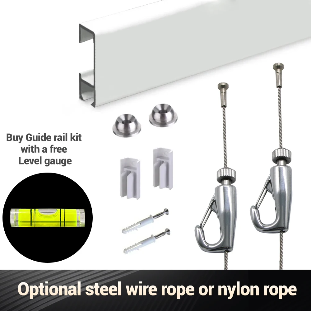 Leveling Rope Hanger Picture-Hanging-Hook-Guide-Rail-Kit-With-A-Free-Level-Gauge-Adjustable ...