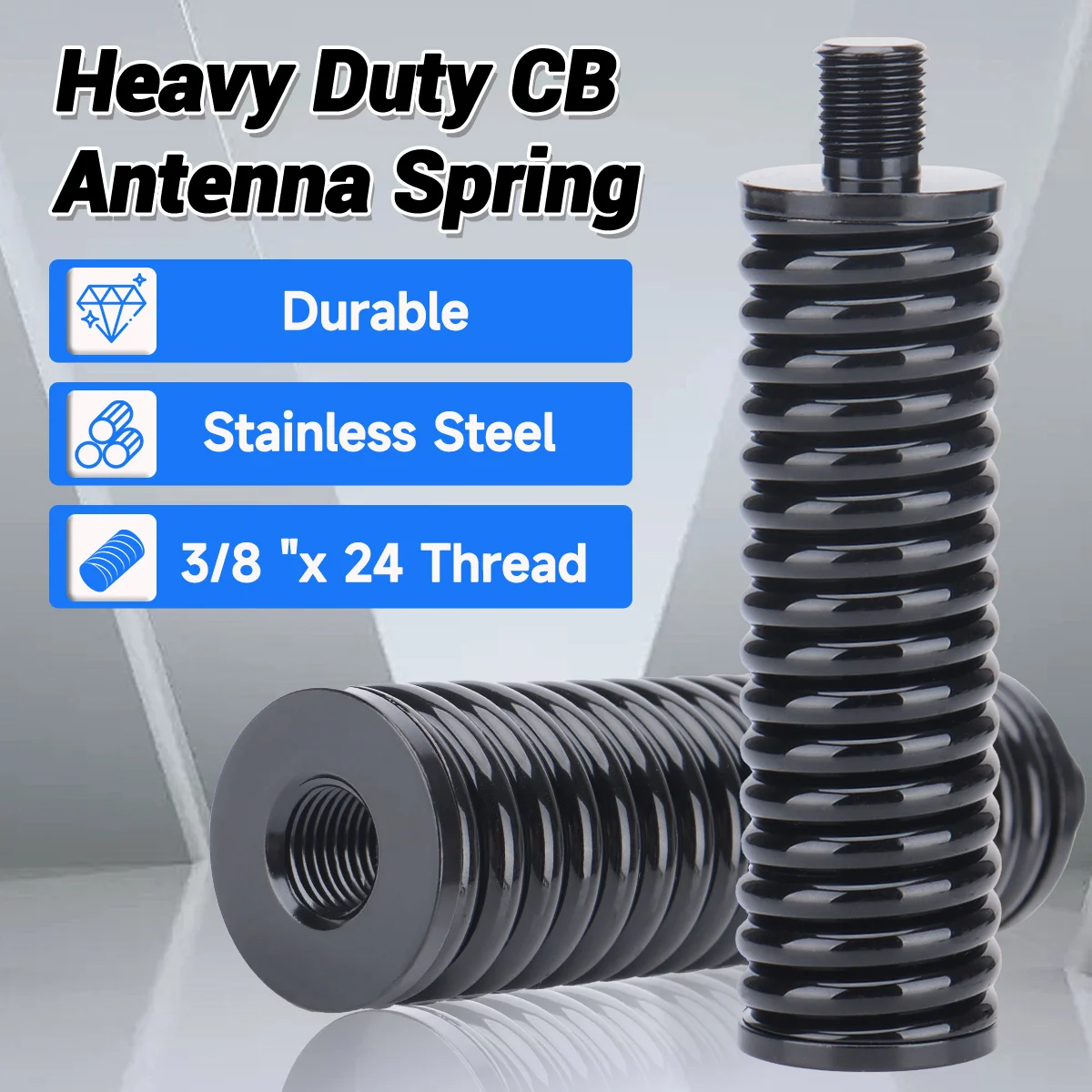 Ressort d'antenne CB de remplacement robuste en acier inoxydable, pour voiture mobile, véhicule, camion, support d'antenne Radio CB, convient à une filetage 3/8 "-24