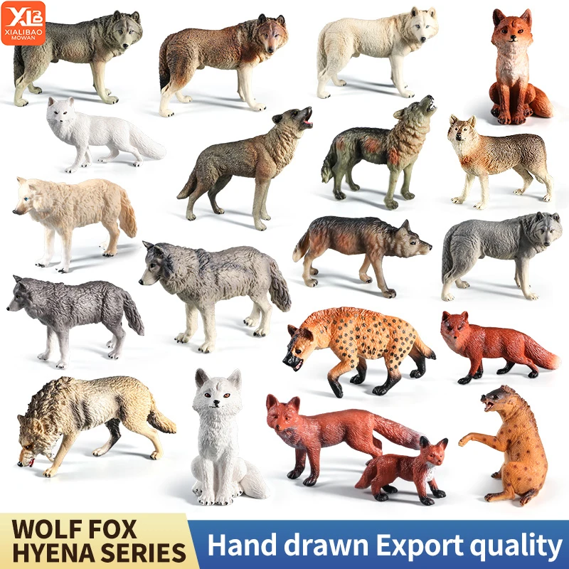 Lernspielzeug-Figuren-Set mit Waldtieren – Wolf, Fuchs, Hyäne, realistische Dschungel-Zoo-Tiermodelle, Weihnachtsgeschenk für Kinder