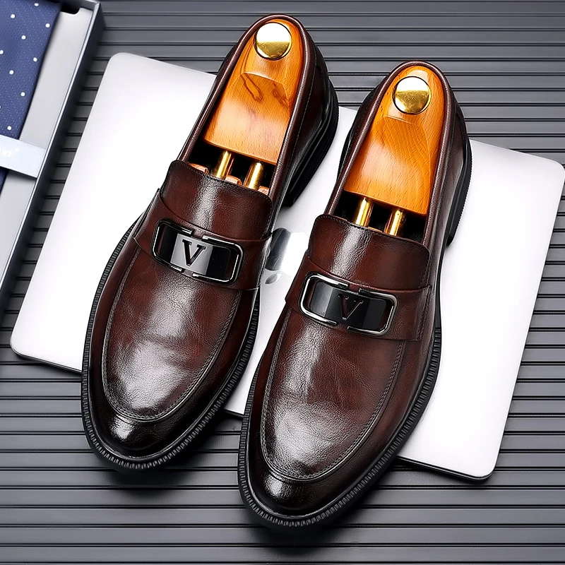 High-quality men's formal shoes leather luxury party wedding men's shoes brown oxford business lefse