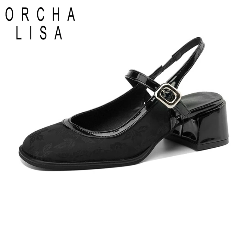 

Новинка 2024, элегантные туфли-лодочки для зрелых женщин, 5 см, на квадратном каблуке, с ремешком на щиколотке, с цветочным принтом, черные, бежевые, большие размеры 42 43, платье для офиса