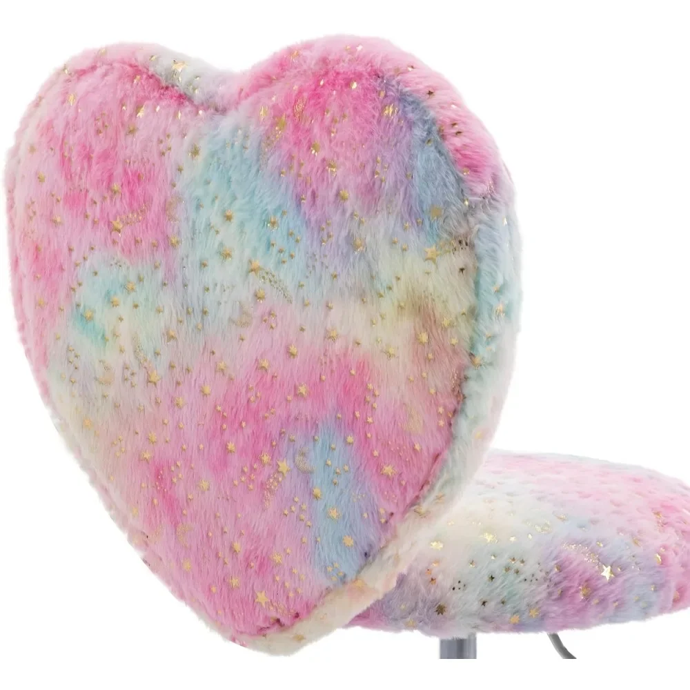 Desk Chair Faux Fur Study Chair for Teenage Girls, Adjustable Heart Shaped Kids Vanity Chair for Bedroom Reading Living Room 6