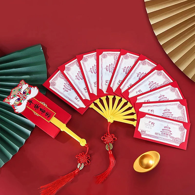 

2024 New Chinese New Year Red Envelopes Fan Shape Hongbao Chinese Spring Festival Red Pockets Best Wish Lucky Money Pockets Gift