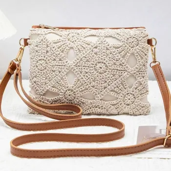 Nuova Borsa Boho in Stile Bohémien, Intrecciata e Traforata, in Pelle PU con Chiusura a Cerniera, Borsa da Spiaggia Rettangolare a Tracolla per Outfit da Vacanza