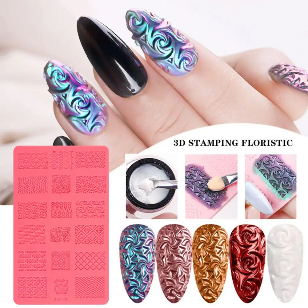 Soft Nail Art Template 3D 1PC Silicone Nail Carving Molds Sculpture Stamping Stencils Manicure Decoration Accessories 6