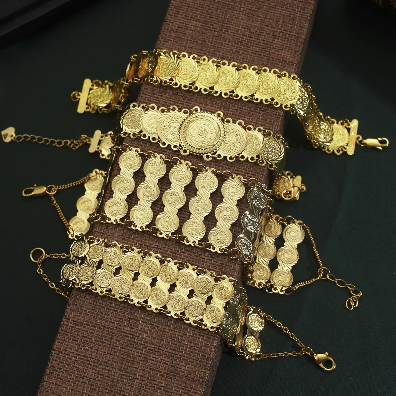 Bracelet Jewelry Herseygold Copper Bracelet Turkish Middle East Jewelry Arab Coins Gold Plated Chain Bracelet Mulism Bridal Bangle Bracelets