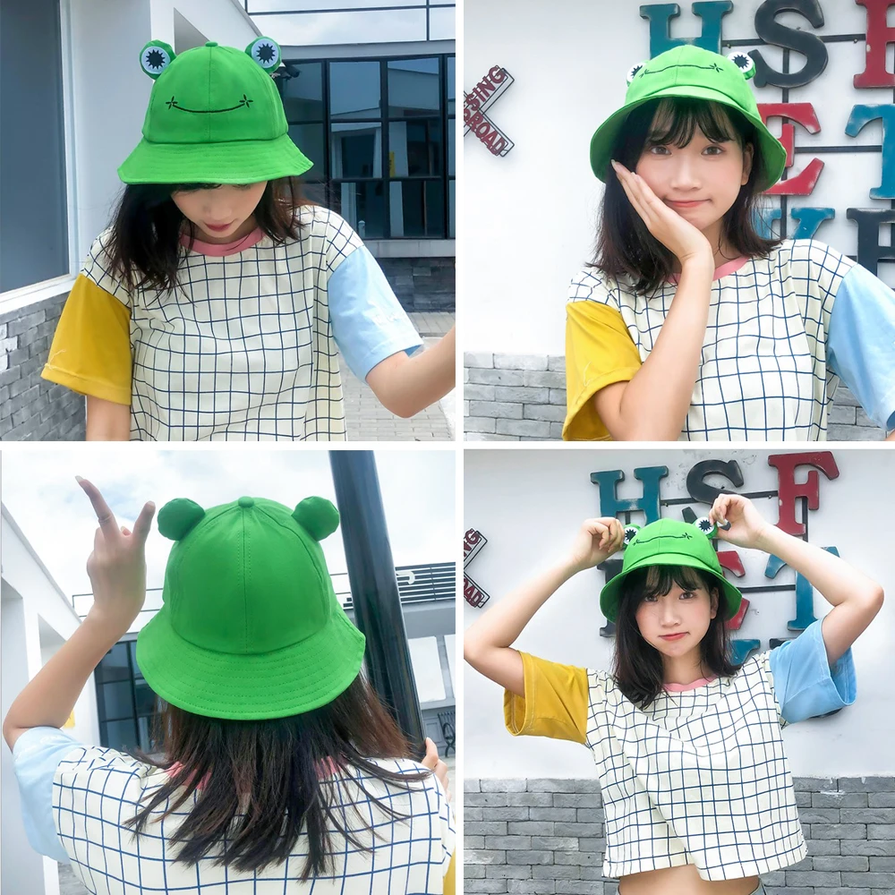 Fashion Frog Bucket Hats with Big Eyes Soft Women Cartoon Cap Outdoor Vacation UV Protection Sun Hat Fishing Cap for Girls Gifts frog bucket hat