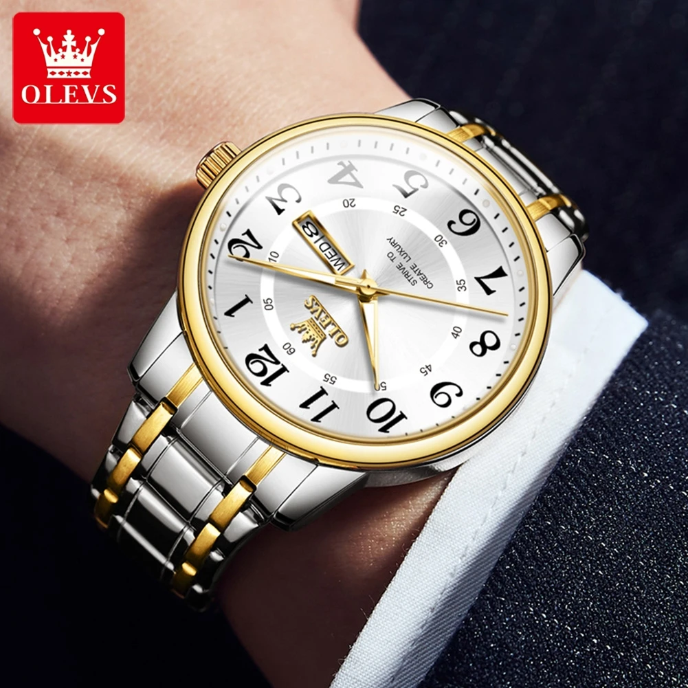 OLEVS Luxury Watches For Man Waterproof Luminous Date Week Men's Watch Stainless Steel Men Quartz Watches High Quality Clocks