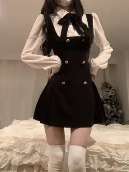 CGC Preppy Style Fake Two Piece Womens Short Dresses Casual Bow Tie Japanese JK Lolita Dress Female 2025 Summer Party Dresses 1