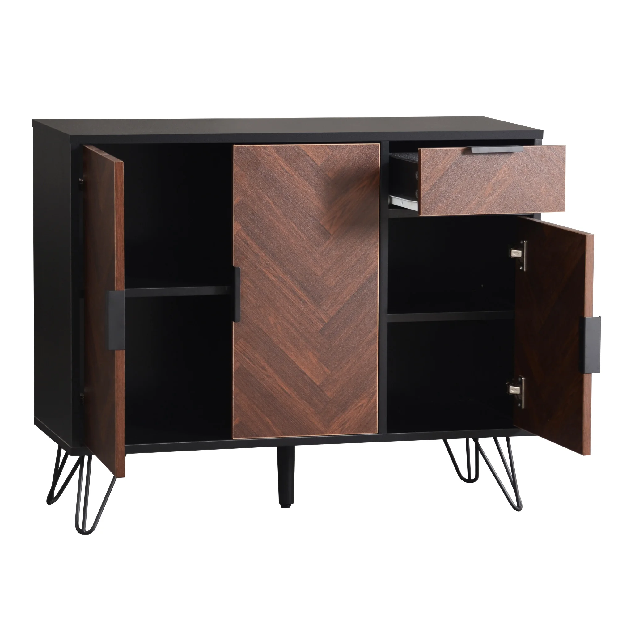 Moderner Aufbewahrungsschrank, Sideboard in Schwarz- und Holzoptik mit Schublade und höhenverstellbaren Regalen (90 x 30 x 71,5 cm) – Detail 20