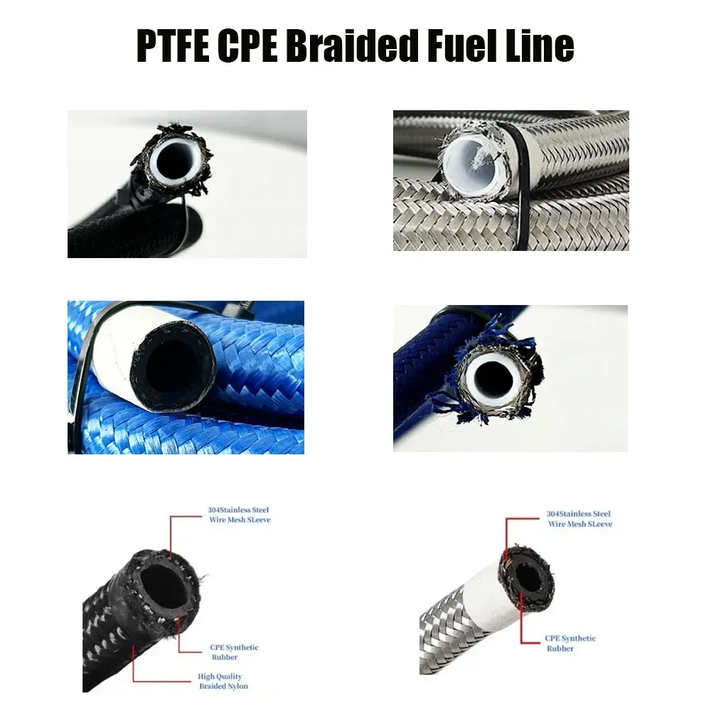 POSENG 10FT 12AN Stainless Steel Braided Nylon Hose & Fittings Kit - Black