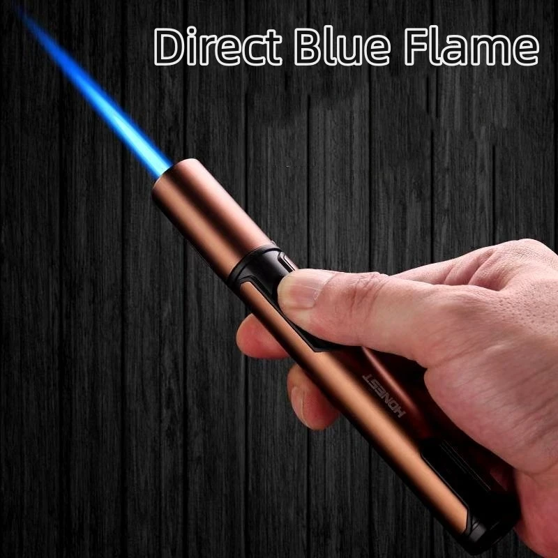 

Long Windproof Straight Blue Flame Spray Gun With Visible Gas Window, Cigar Moxa Stick Igniter, Outdoor Gas Lighter, Men's Gift