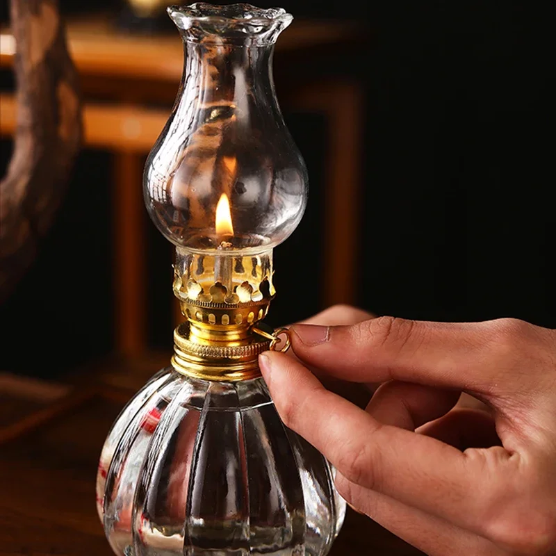 Glass Oil Lamp Glass Kerosene Lamp For Tabletop Decor With Wick Vintage Indoor Kerosene For Camping Hunting Emergencies Power Outages