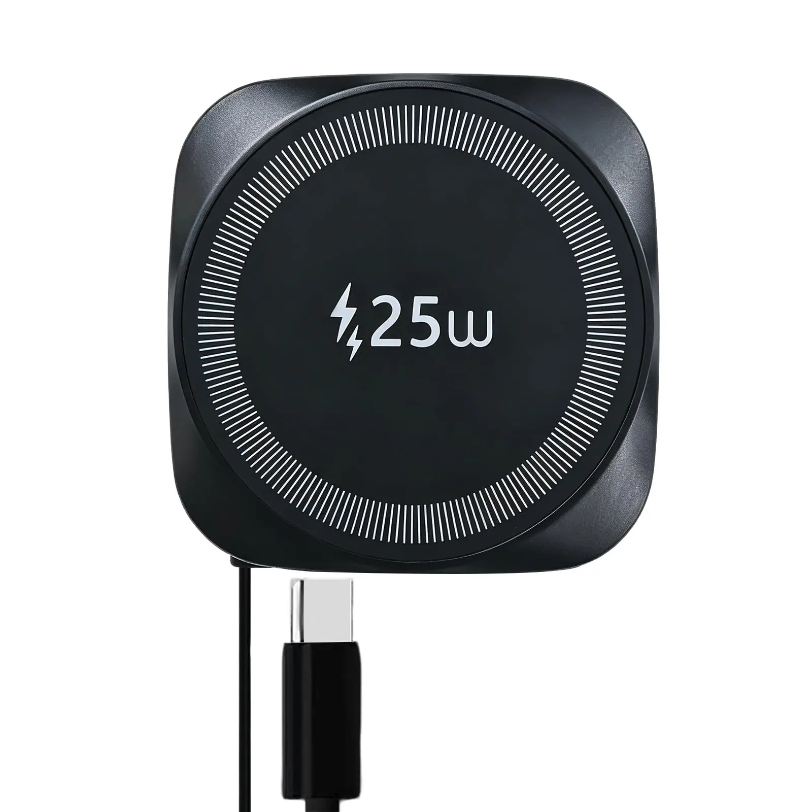Slim 25W Magnetic Wireless Charging Pad with Retractable USB-C Cable
