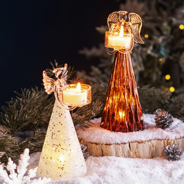 Décoration de table de Noël, boule à neige avec ange lumineux LED