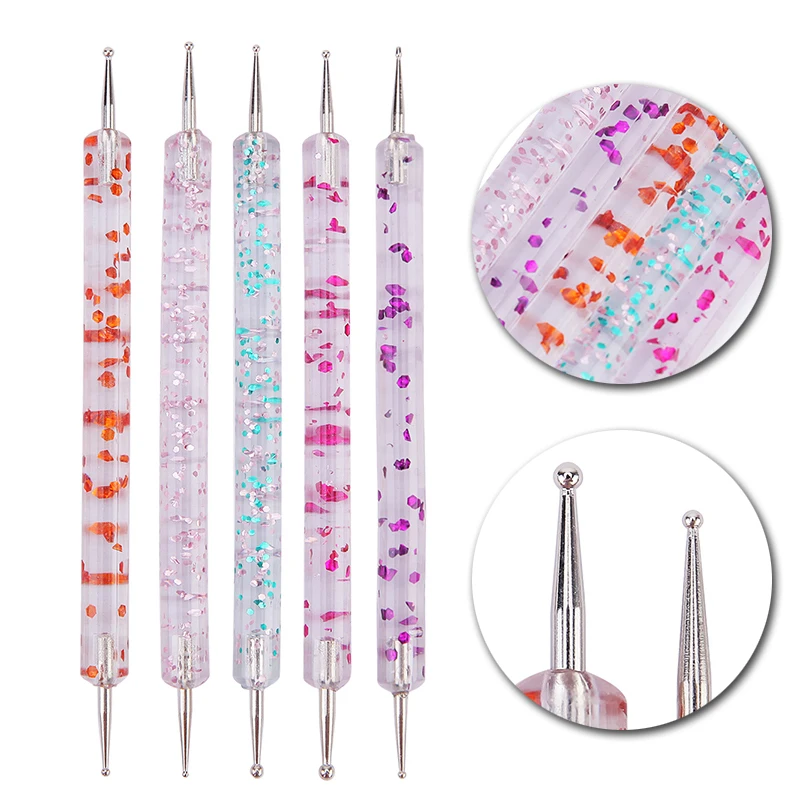 5Pcs 2-Way Nail Art Dotting Tool Set Nail Dotting Pens for Rhinestone Picker Design Drawing and Decoration nail art pen nail art picking tools rhinestone picker pen nail art tools rhinestone picking tool