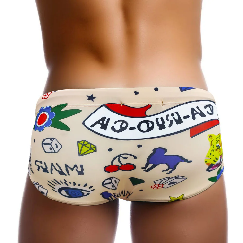 Men's Swimwear Swimsuits Swim Boxer Briefs Cartoon Leopard Sexy Swimming Trunks Surfing Board Shorts Gay Basic Brazilian