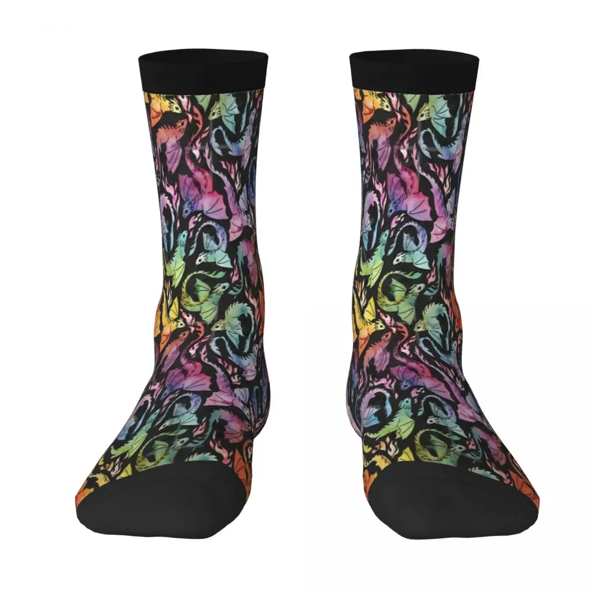thumbnail image 1 of Calcetines con diseño de arcoíris oscuro y fuego de dragón, accesorios para calcetines de vestir flexibles para mujeres y hombres, 1 of 4
