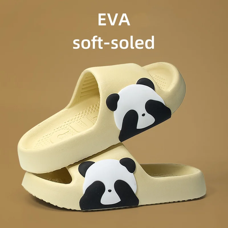Comfortable soft soled women's slippers Shock-absorbing Home slippers Non-slip Bathroom slippers Cute Panda print flat slippers 2