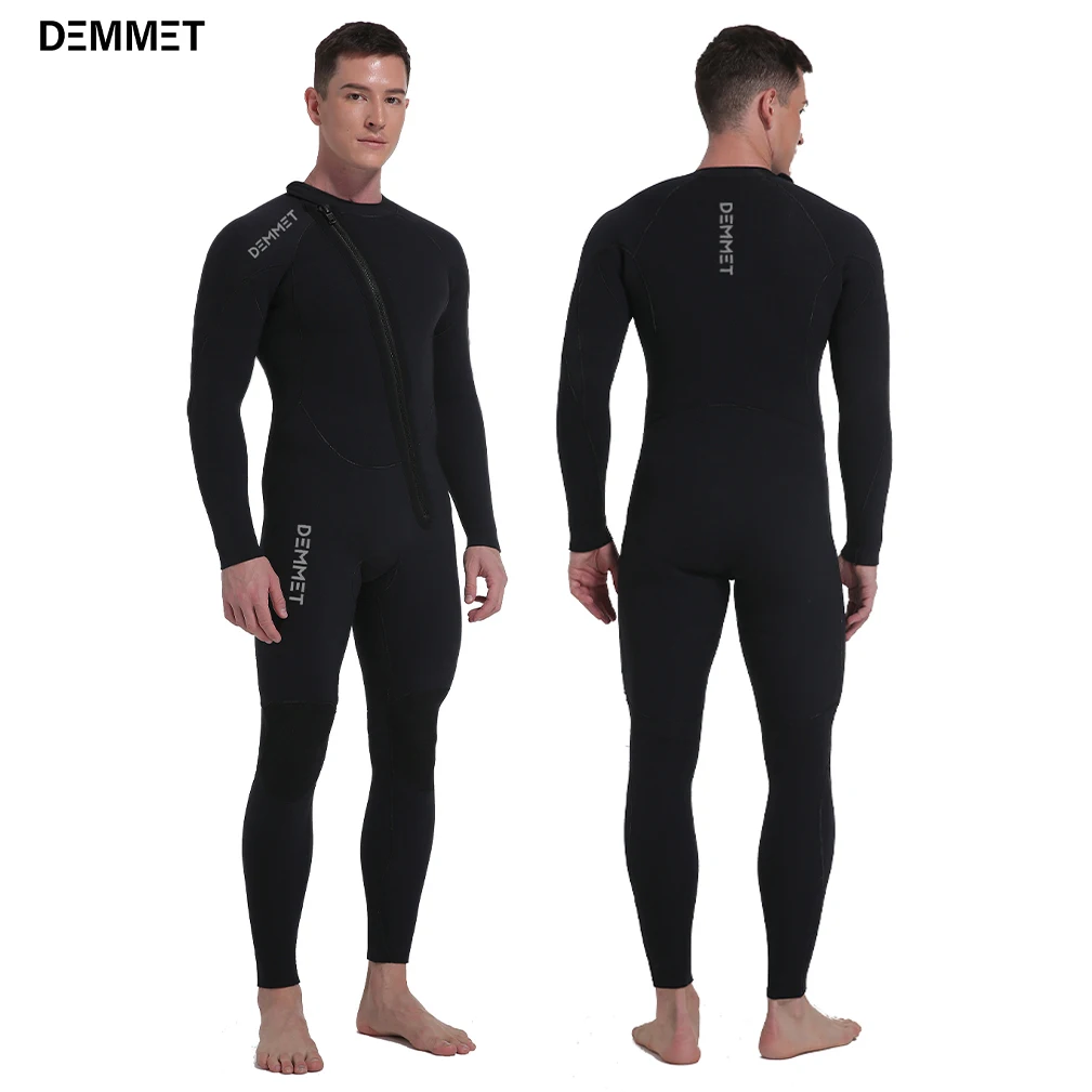DEMMET Men neoprene 5mm CS wetsuit one-piece long sleeve thickened warm full-body wetsuit swim and hunt fish