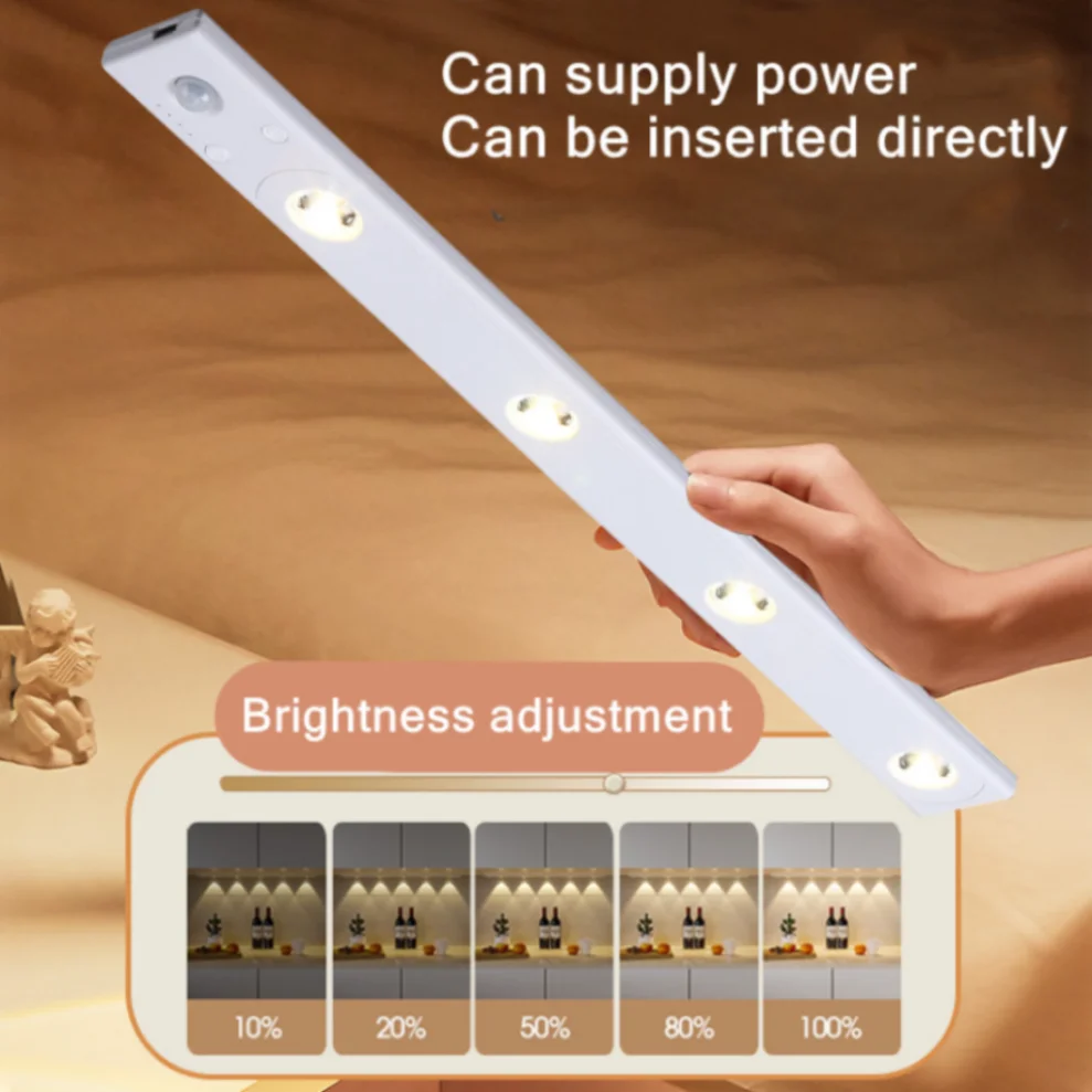 LED Night Light LED Cabinet Light LED Motion Sensor Light Cabinet Lights Motion Sensor Light 20cm/30cm/60cm Aluminum USB Rechargeable For Kitchen Wardrobe Cabinet Lighting