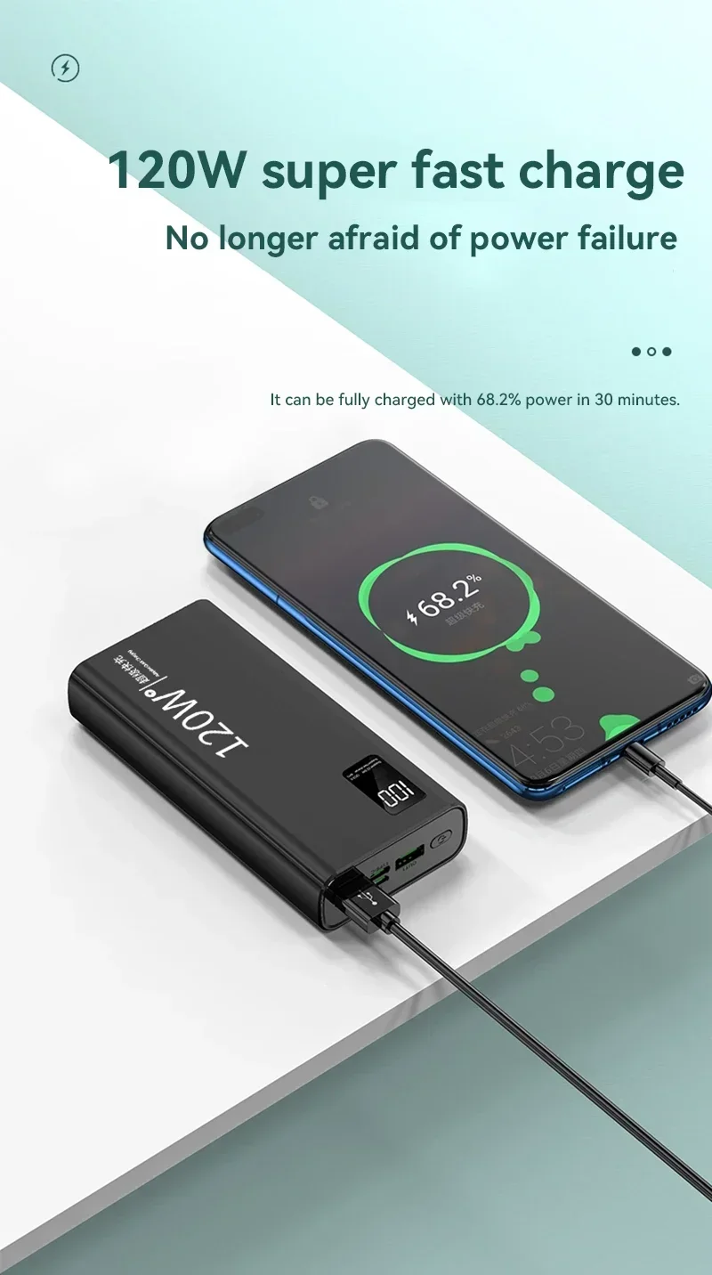 120W Power Bank 200000mAh High Capacity Fast Charging Portable Battery Charger F