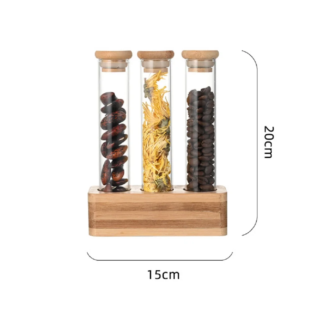 Vertical Multi-functional Sealed Tank Bar Decoration Coffee Bean Display Rack Wooden Frame Bamboo Tray Storage Glass Storage Box 6