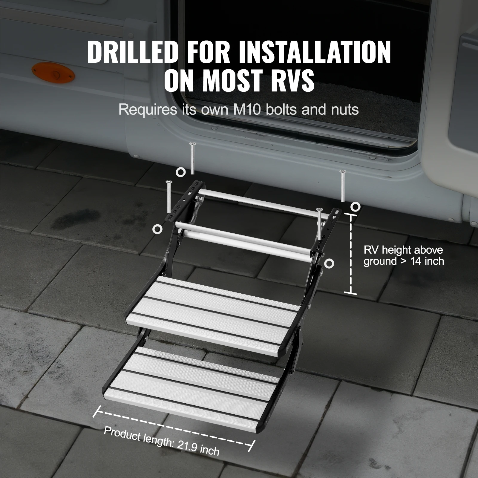 SucceBuy RV Steps 2-Step Manual Retractable RV Stairs Foldable 440 LBS Load Capacity Aluminum Alloy Steps Thickened Steel Plate