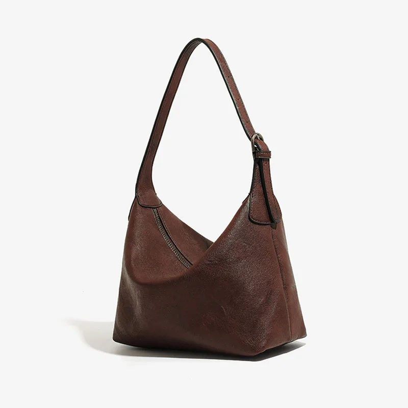 New Arrival Vegetable Tanned Calfskin Underarm Bag for Women Casual Commute Shoulder Bag Leather Dumpling Bag