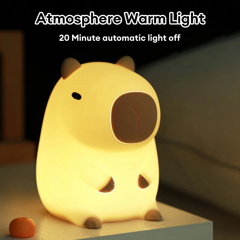 Śliczne kreskówki Capybara Silicone Night Light USB Ładowalny czas Przyciemnianie sennej lampy nocnej do dekoracji pokoju dziecięcego
