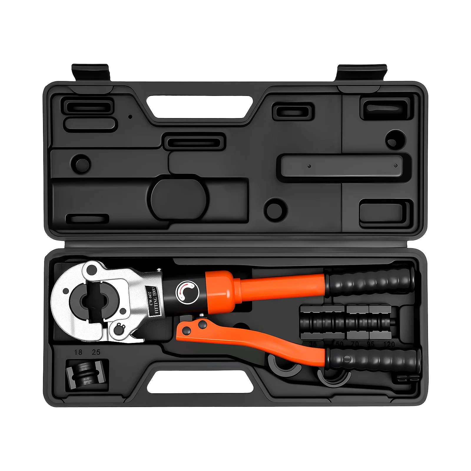 CNCEST Contour Orange Hydraulikzange, Crimpzange V mit 5 Sätzen* Matrizen V12, V15, V18, V22, V28-360 ° Drehbarer Kopf 8T/80KN – Detail 1