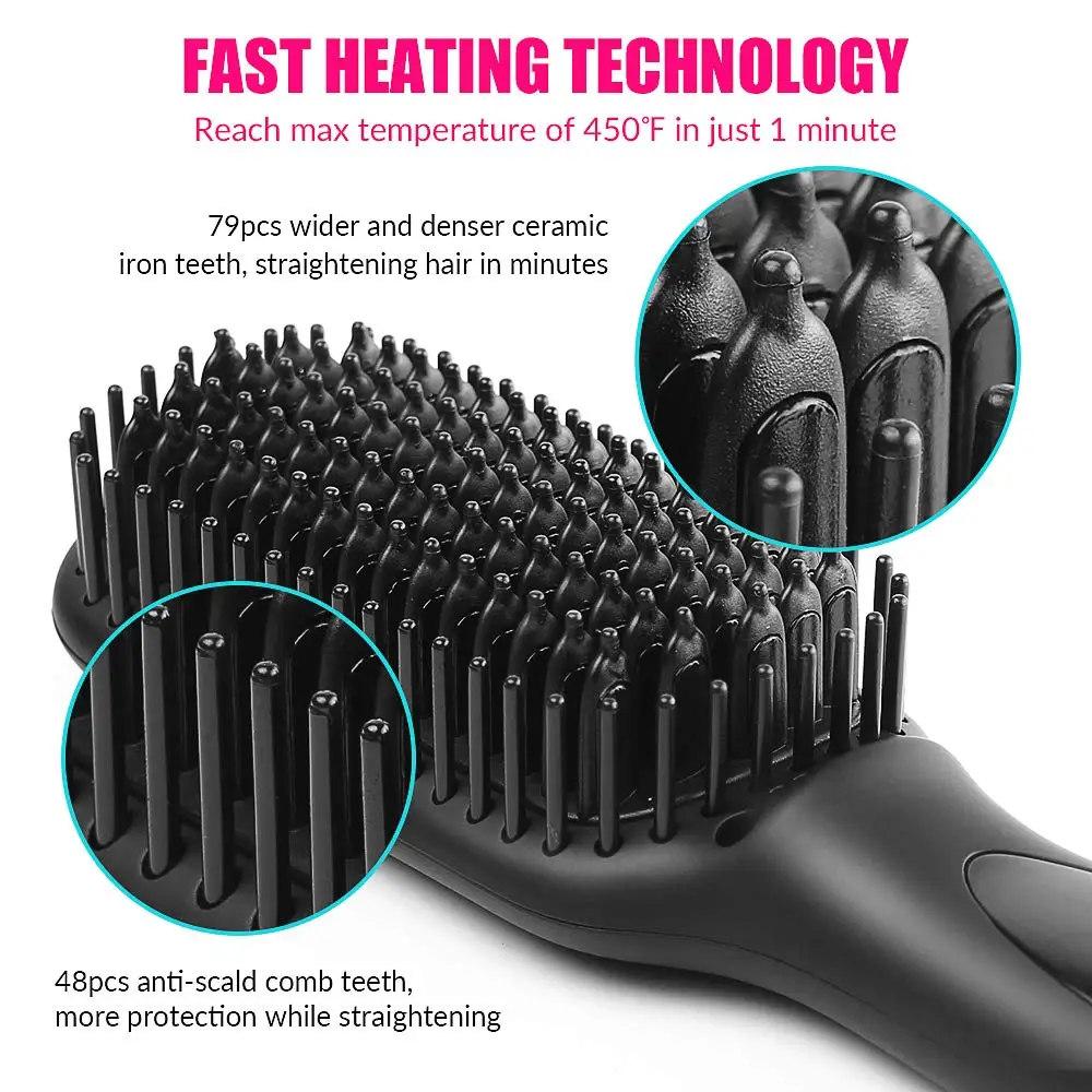 Professional Hair Straightener Brush Negative Ion Hair Straightening Hot Comb Straightener Styling Combs