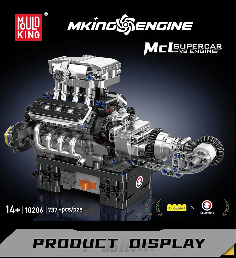 Mould King 10206 Der motorisierte Supersportwagen V8-Motor Baustein-Set Technisches Auto-Motor-Bausteine-Set Kinder Weihnachtsgeschenk – Detail 1
