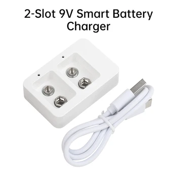 Caricabatterie Caricabatterie rapido intelligente da 9 V a 2 slot con indicatore LED Cavo USB per batterie ricaricabili agli ioni di litio da 9 V NiMH/NiCd/Li-ion