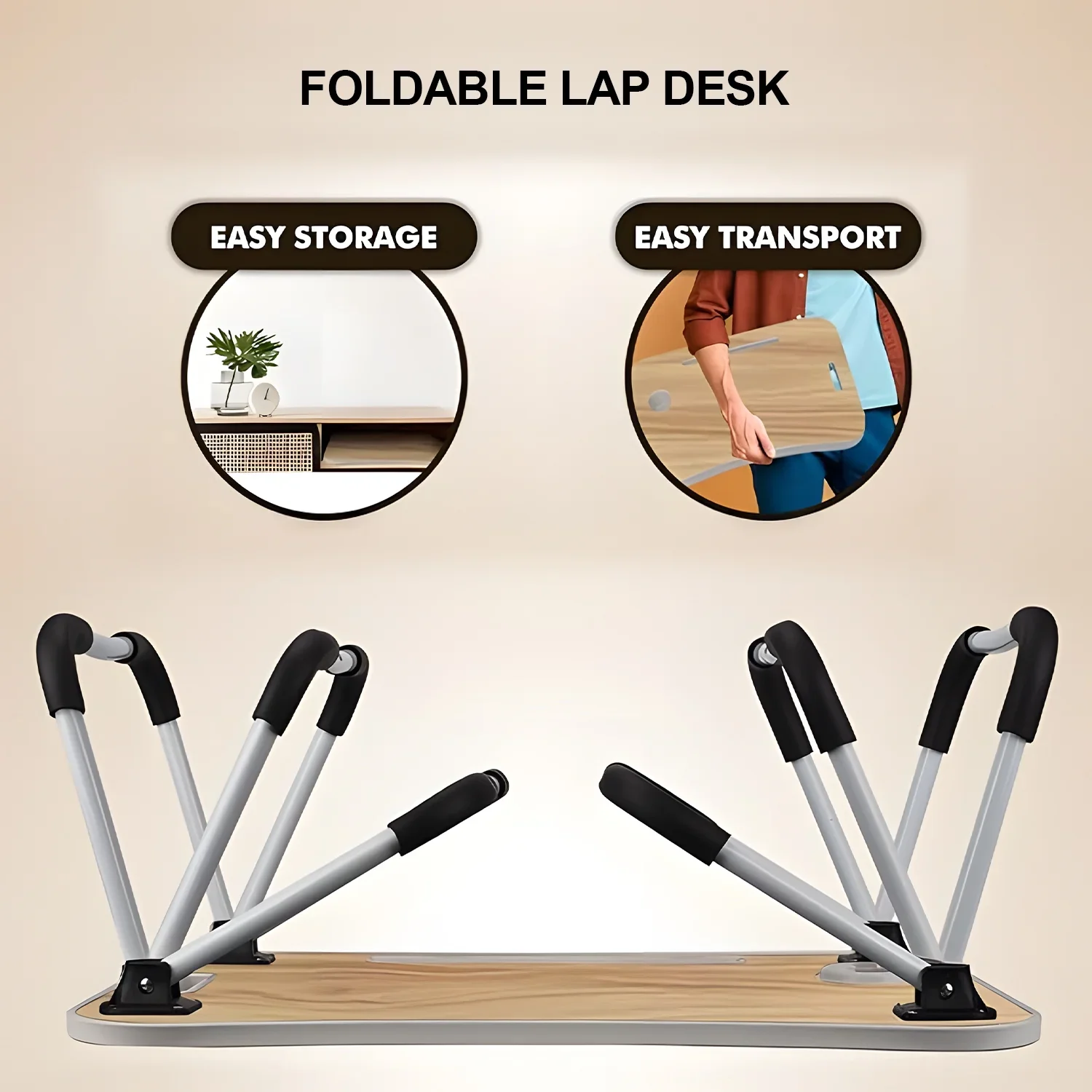 Foldable Lap Desk, 23.6 Inch Portable Wood Laptop Desk for Bed Sofa Reading Writing Eating Watching, Walnut 5