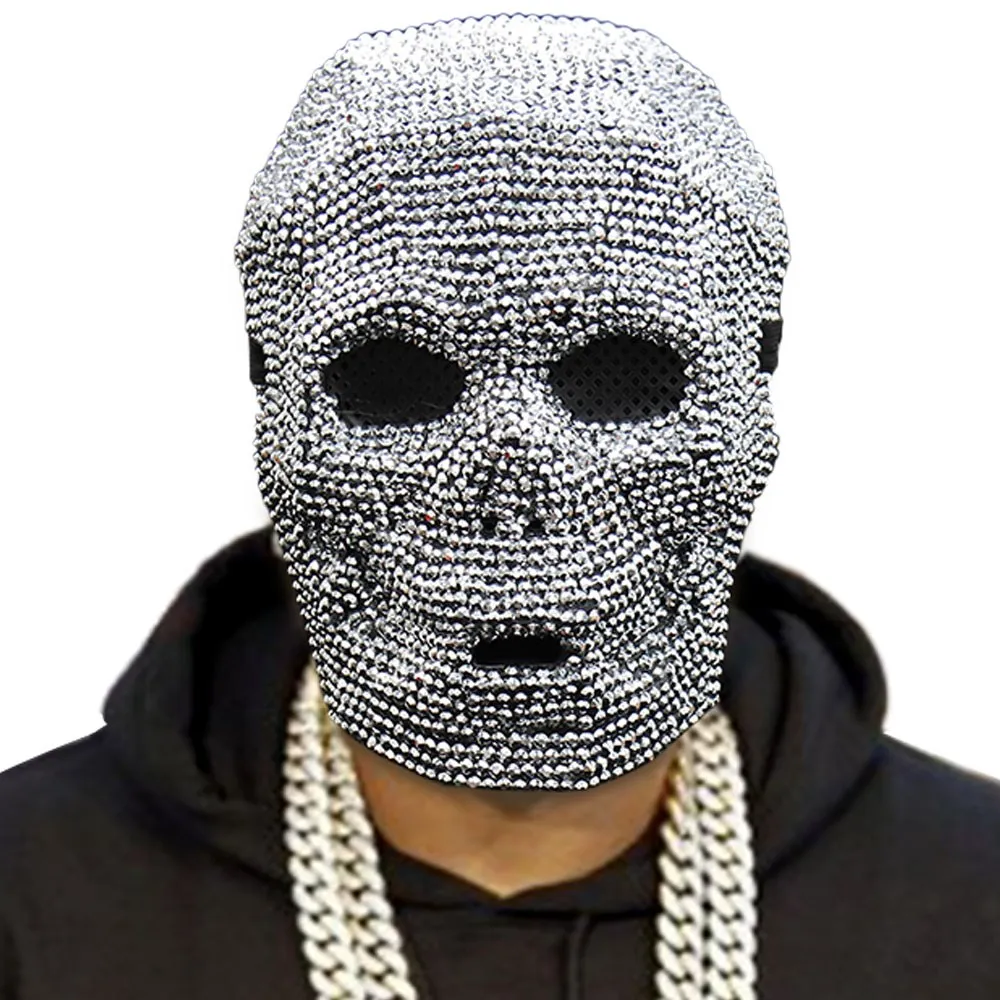 

Skull Handmade Rhinestone Mask Cosplay Skeleton Halloween Carnival Dj Night Club Hip Hop Street Dance Party Masks Costume Props