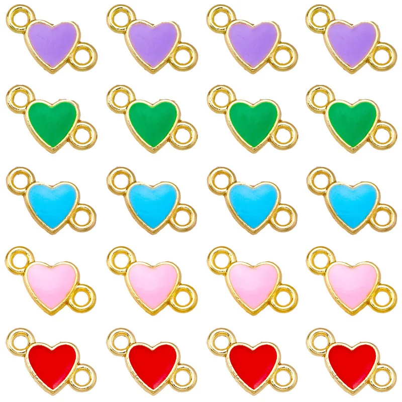 

20pcs/Lot Colorful Love Heart Charm Jewelry Connector for Bracelet Earrings Handmade Accessories DIY Necklace Ornament Wholesale
